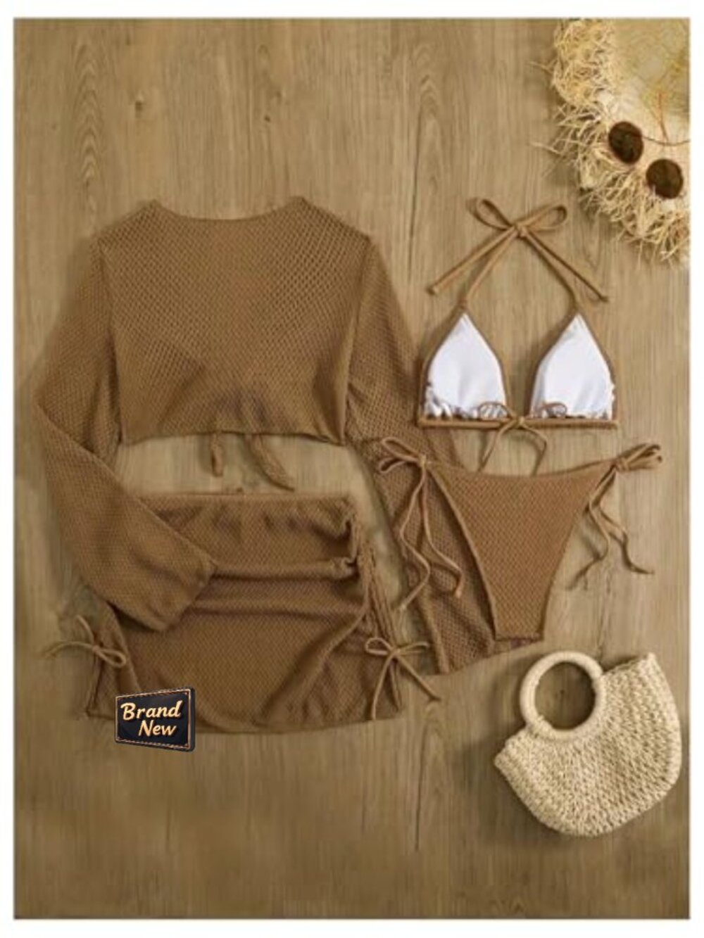 Women's 4 Piece Crochet Bikini Set with Coverups and Skirt - Picture 2 of 6